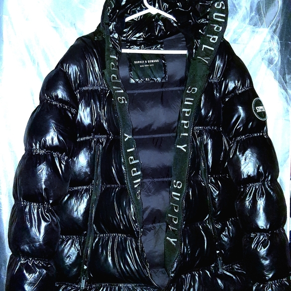 Black Puffer Jacket with Green Accents - Picture 9 of 13